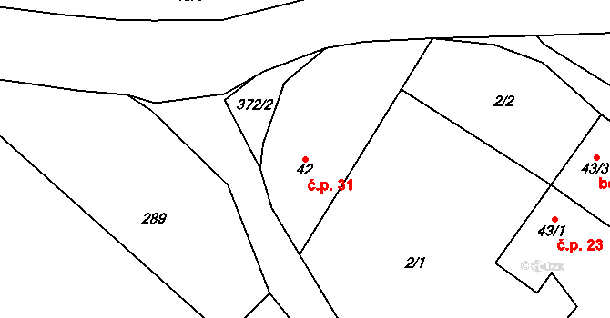 Zámezí 31, Železnice na parcele st. 42 v KÚ Zámezí, Katastrální mapa