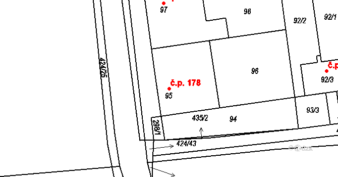 Semice 178 na parcele st. 95 v KÚ Semice nad Labem, Katastrální mapa