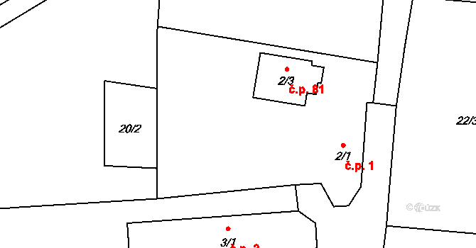 Buzice 1 na parcele st. 2/1 v KÚ Buzice, Katastrální mapa