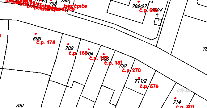 Proboštov 151 na parcele st. 706 v KÚ Proboštov u Teplic, Katastrální mapa