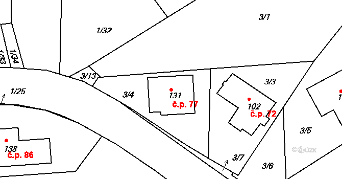 Starý Pelhřimov 77, Pelhřimov na parcele st. 131 v KÚ Starý Pelhřimov, Katastrální mapa