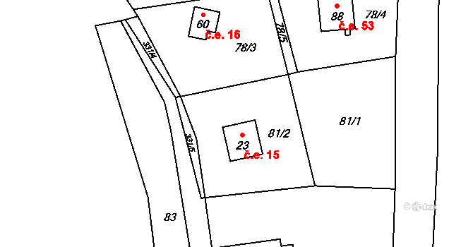 Svahová 15, Boleboř na parcele st. 23 v KÚ Svahová, Katastrální mapa