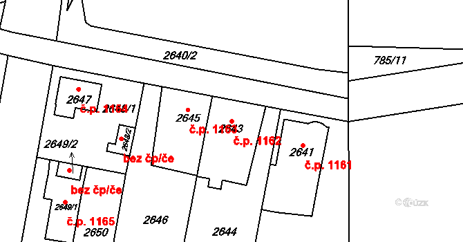 Horní Počernice 1162, Praha na parcele st. 2643 v KÚ Horní Počernice, Katastrální mapa