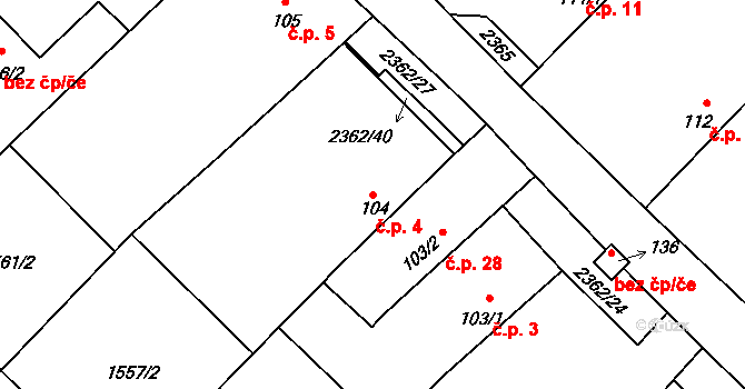 Lipovka 4, Deštná na parcele st. 104 v KÚ Lipovka, Katastrální mapa