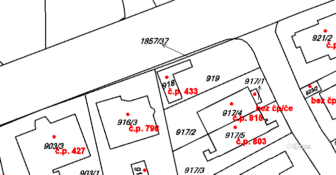 Libuš 433, Praha na parcele st. 918 v KÚ Libuš, Katastrální mapa