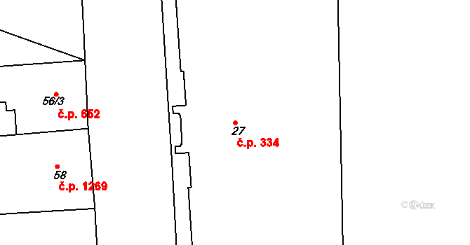 Smíchov 334, Praha na parcele st. 27 v KÚ Smíchov, Katastrální mapa