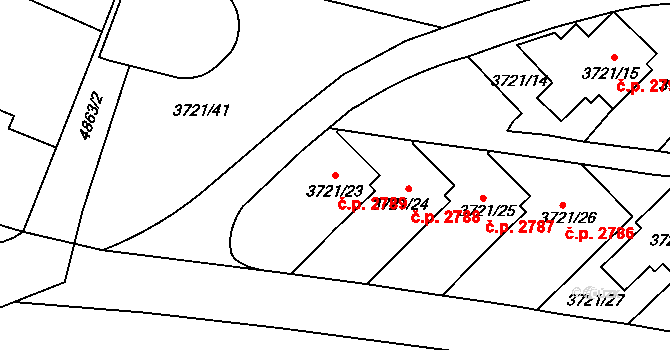 Smíchov 2789, Praha na parcele st. 3721/23 v KÚ Smíchov, Katastrální mapa
