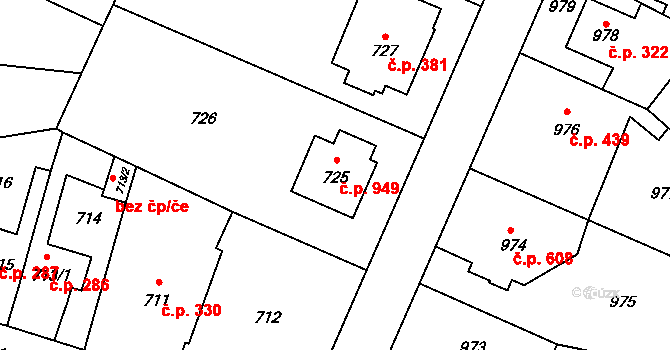 Suchdol 949, Praha na parcele st. 725 v KÚ Suchdol, Katastrální mapa