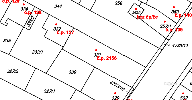 České Budějovice 3 2156, České Budějovice na parcele st. 331 v KÚ České Budějovice 3, Katastrální mapa