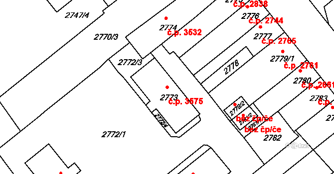 Chomutov 3575 na parcele st. 2773 v KÚ Chomutov II, Katastrální mapa