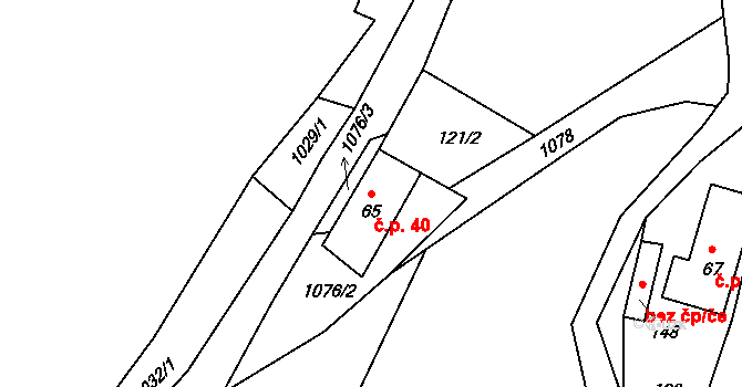 Horní Vítkov 40, Chrastava na parcele st. 65 v KÚ Horní Vítkov, Katastrální mapa