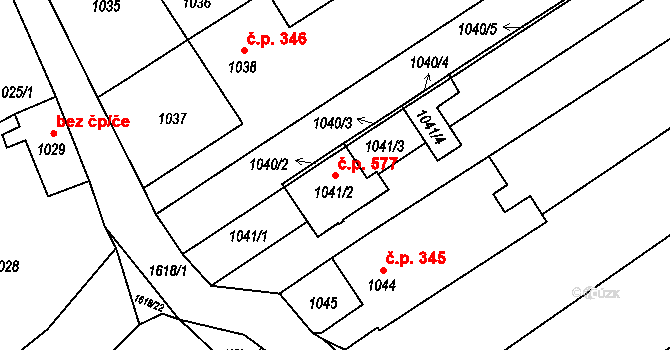 Zbýšov 577 na parcele st. 1041/2 v KÚ Zbýšov u Oslavan, Katastrální mapa