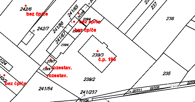 Královopolské Vážany 195, Rousínov na parcele st. 239/3 v KÚ Královopolské Vážany, Katastrální mapa