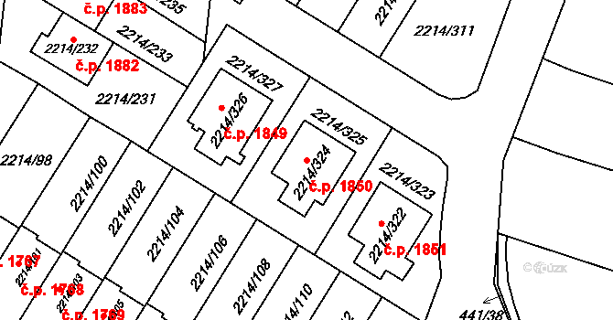 Bolevec 1850, Plzeň na parcele st. 2214/324 v KÚ Bolevec, Katastrální mapa