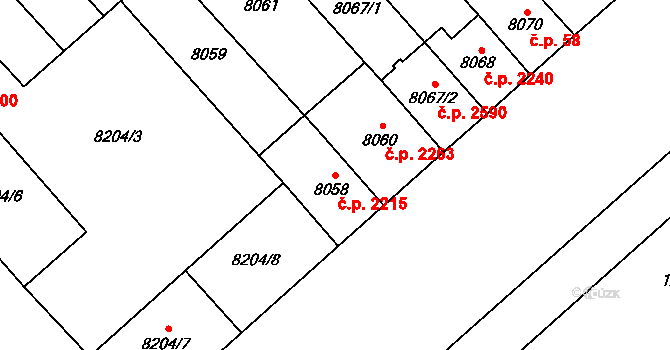 Jižní Předměstí 2215, Plzeň na parcele st. 8058 v KÚ Plzeň, Katastrální mapa