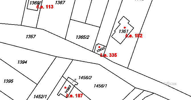 Želešice 335 na parcele st. 1363/2 v KÚ Želešice, Katastrální mapa