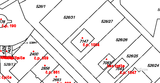 Borovina 1004, Třebíč na parcele st. 7147 v KÚ Třebíč, Katastrální mapa