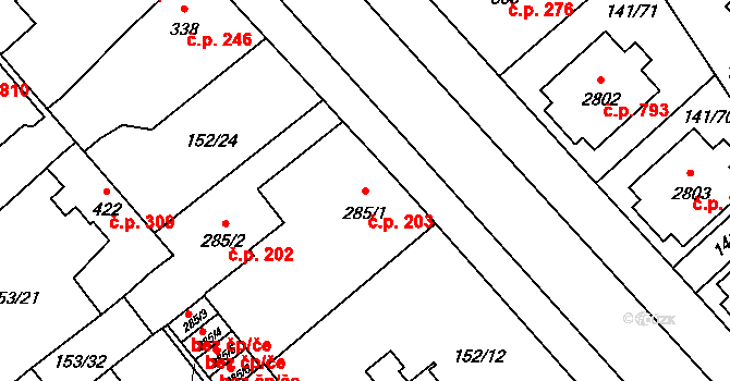 Úšovice 203, Mariánské Lázně na parcele st. 285/1 v KÚ Úšovice, Katastrální mapa