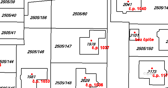 Dobřany 1037 na parcele st. 1978 v KÚ Dobřany, Katastrální mapa
