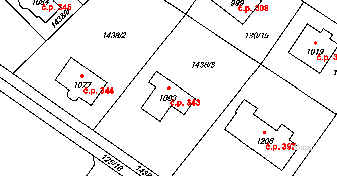 Poříčí nad Sázavou 343 na parcele st. 1083 v KÚ Poříčí nad Sázavou, Katastrální mapa