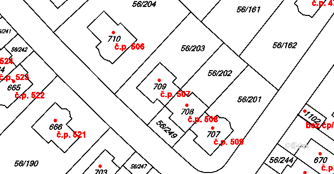 Hovorčovice 507 na parcele st. 709 v KÚ Hovorčovice, Katastrální mapa