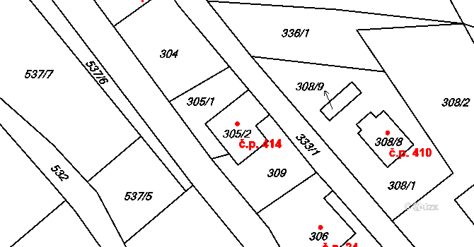 Dětřichov 414, Jeseník na parcele st. 305/2 v KÚ Seč u Jeseníka, Katastrální mapa