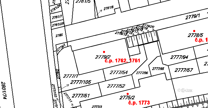 Šlapanice 1761,1762 na parcele st. 2779/2 v KÚ Šlapanice u Brna, Katastrální mapa