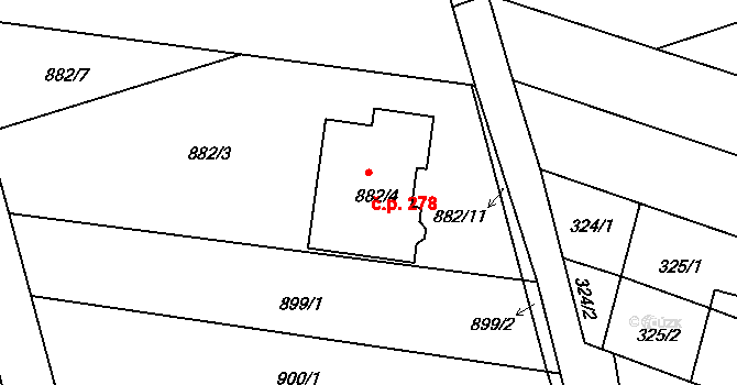 Pivín 278 na parcele st. 882/4 v KÚ Pivín, Katastrální mapa
