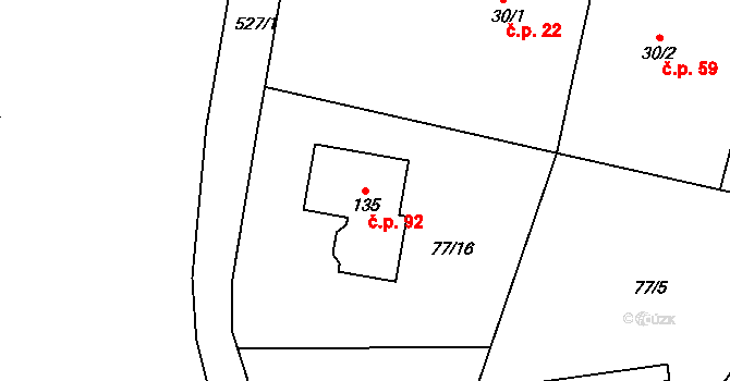 Tálín 92 na parcele st. 135 v KÚ Tálín, Katastrální mapa
