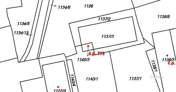 Tlučná 773 na parcele st. 1137/3 v KÚ Tlučná, Katastrální mapa
