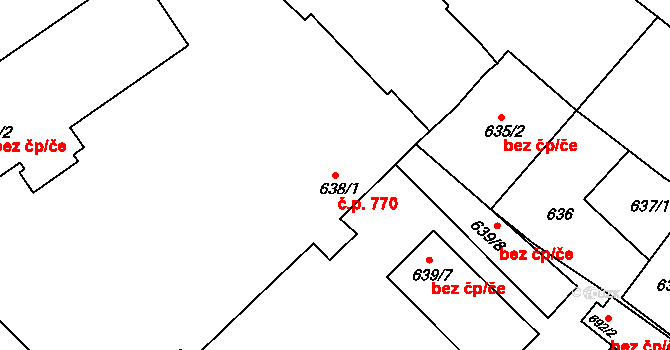 Jemnice 770 na parcele st. 638/1 v KÚ Jemnice, Katastrální mapa