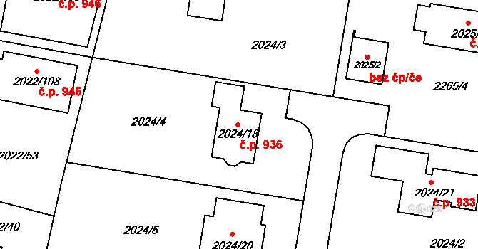 Velká Bystřice 936 na parcele st. 2024/18 v KÚ Velká Bystřice, Katastrální mapa