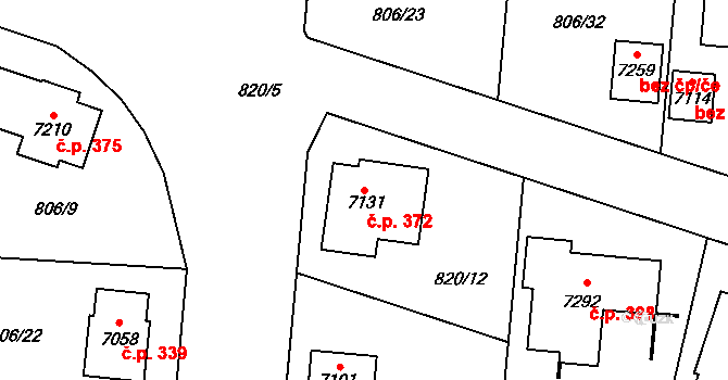 Václavské Předměstí 372, Písek na parcele st. 7131 v KÚ Písek, Katastrální mapa