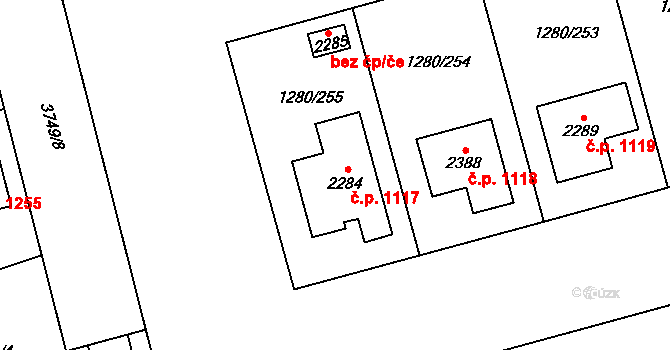 Dobřany 1117 na parcele st. 2284 v KÚ Dobřany, Katastrální mapa