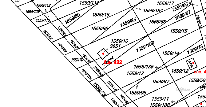 Choceň 422 na parcele st. 3651 v KÚ Choceň, Katastrální mapa