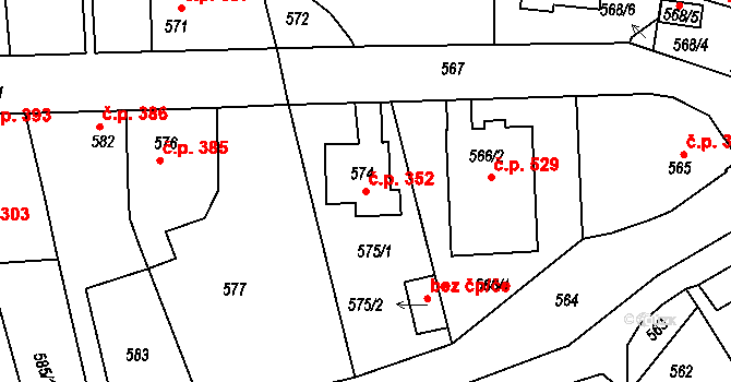 Bystřice nad Pernštejnem 352 na parcele st. 574 v KÚ Bystřice nad Pernštejnem, Katastrální mapa