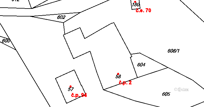Lhota 2, Lísek na parcele st. 58 v KÚ Lhota u Lísku, Katastrální mapa