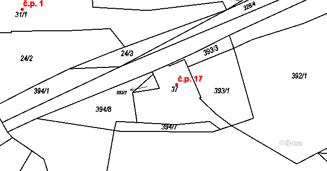 Brťoví 17, Prosetín na parcele st. 37 v KÚ Brťoví, Katastrální mapa