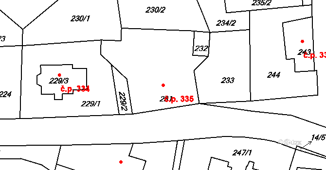 Dolní Chřibská 335, Chřibská na parcele st. 231 v KÚ Dolní Chřibská, Katastrální mapa