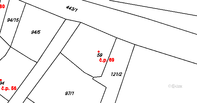 Lomnička 69, Plesná na parcele st. 59 v KÚ Lomnička u Plesné, Katastrální mapa
