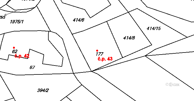 Kladná Žilín 43, Luhačovice na parcele st. 177 v KÚ Kladná Žilín, Katastrální mapa