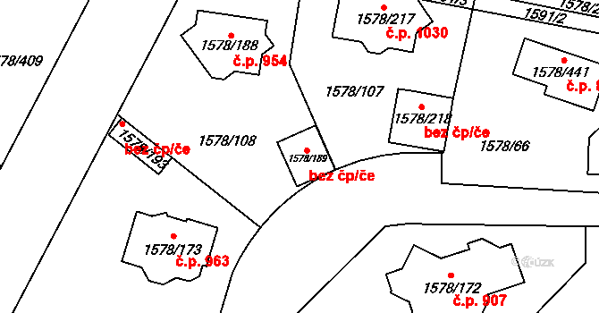 Kosmonosy 39295117 na parcele st. 1578/189 v KÚ Kosmonosy, Katastrální mapa