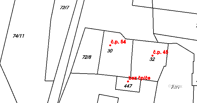 Pístovice 54, Račice-Pístovice na parcele st. 30 v KÚ Pístovice, Katastrální mapa
