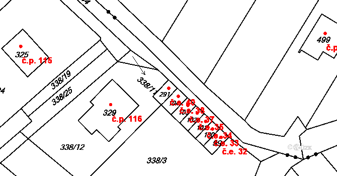 Bražec 40, Náchod na parcele st. 291 v KÚ Bražec, Katastrální mapa