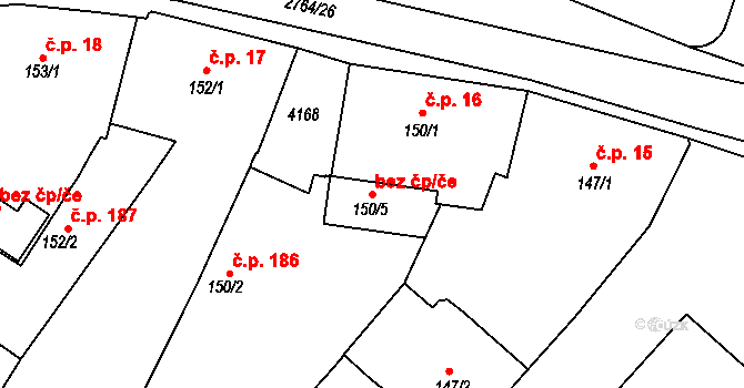 Rokycany 40683117 na parcele st. 150/5 v KÚ Rokycany, Katastrální mapa
