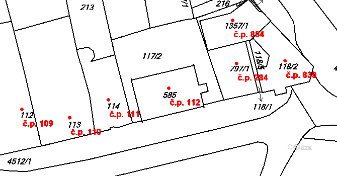 Slavičín 112 na parcele st. 585 v KÚ Slavičín, Katastrální mapa