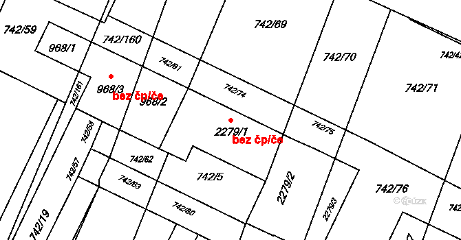 Opava 41435117 na parcele st. 2279/1 v KÚ Kateřinky u Opavy, Katastrální mapa