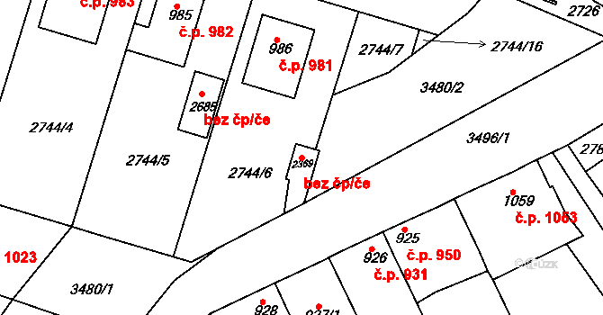 Rosice 43489117 na parcele st. 2369 v KÚ Rosice u Brna, Katastrální mapa