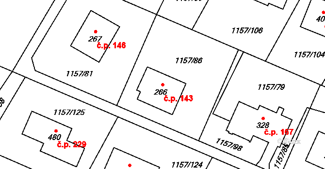 Hrabyně 143 na parcele st. 266 v KÚ Hrabyně, Katastrální mapa