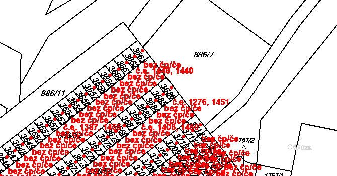 Blansko 1276,1451 na parcele st. 3686 v KÚ Blansko, Katastrální mapa